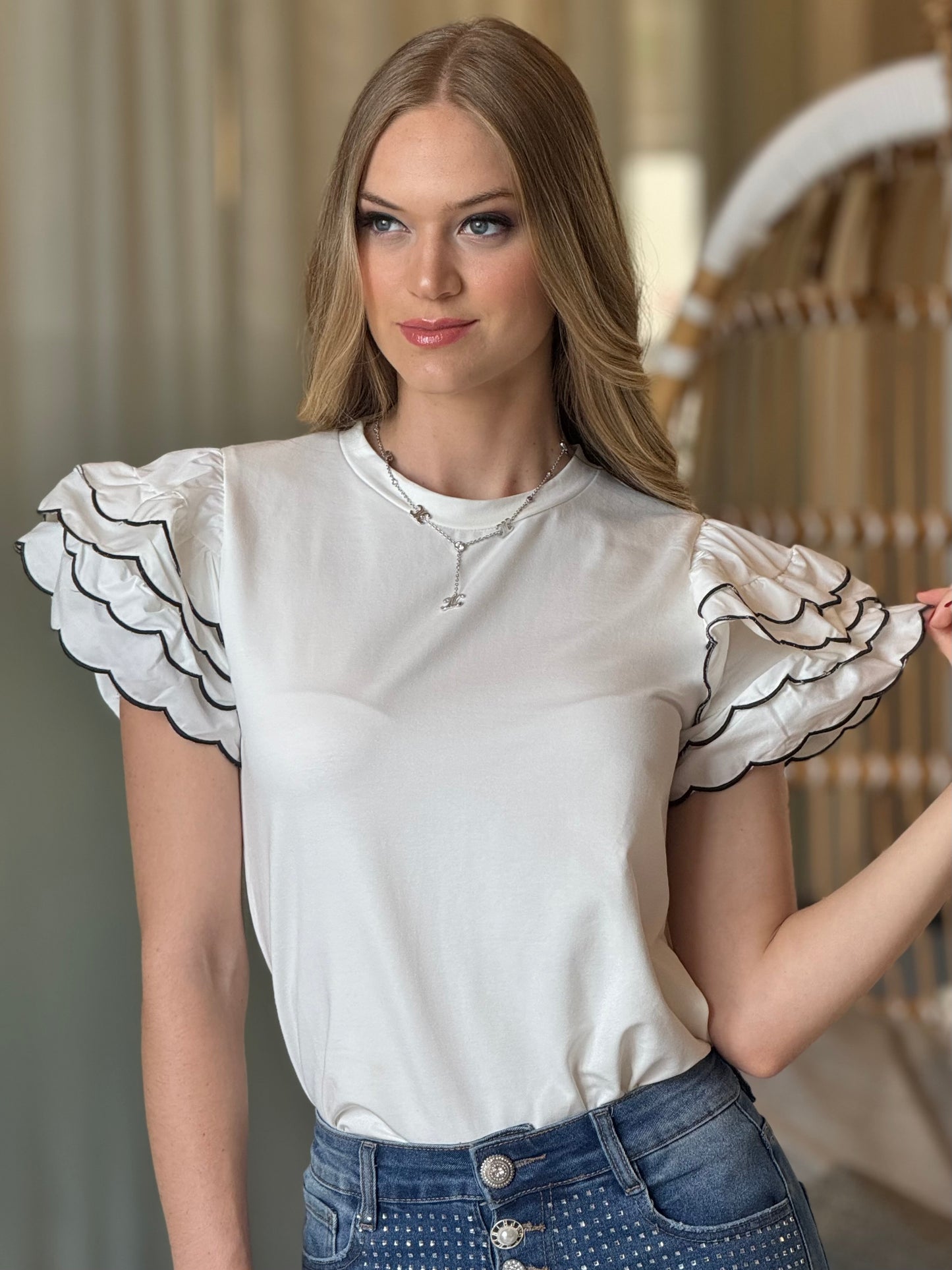 Strut White Ruffles T-Shirt