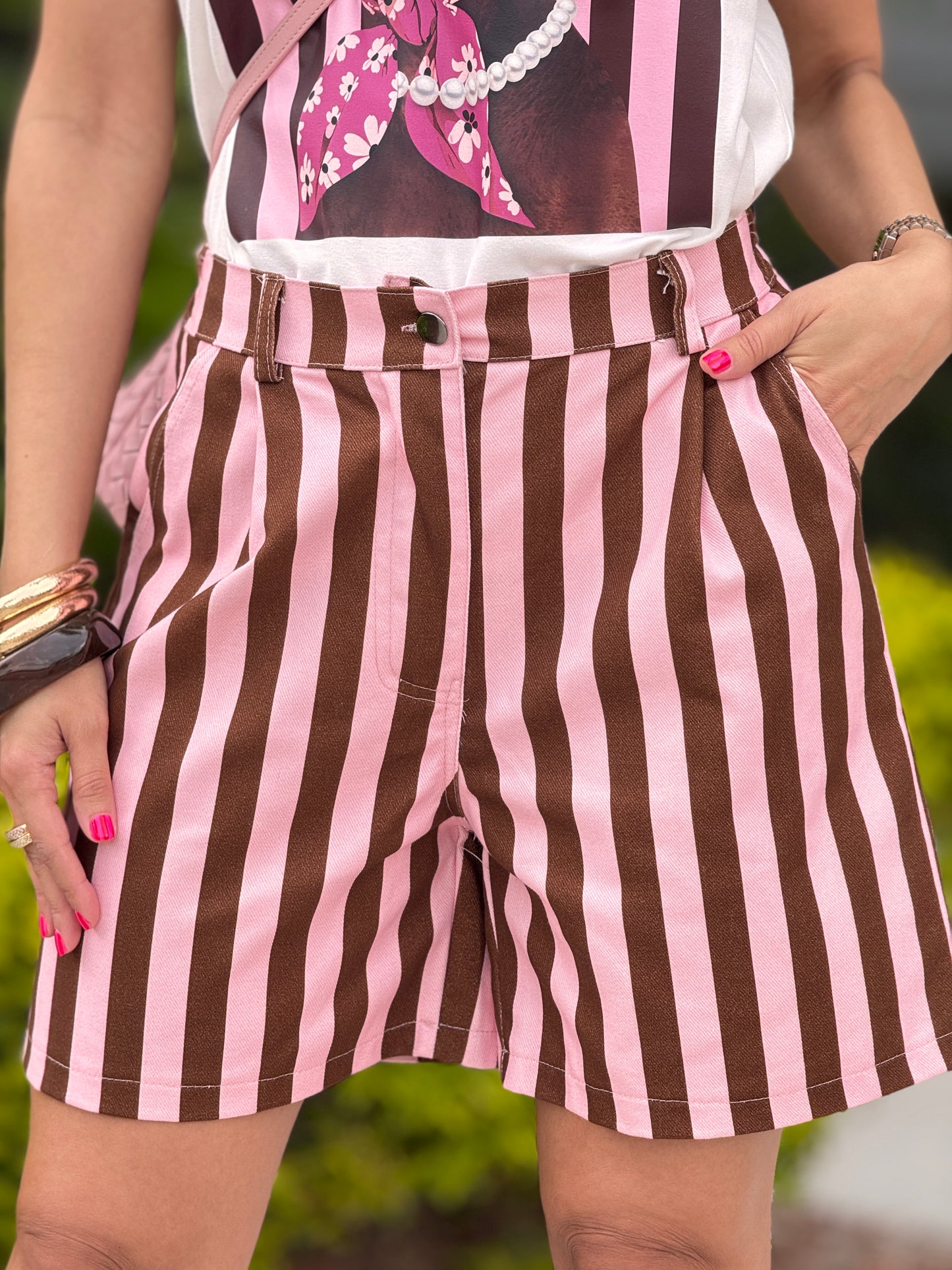 Nyla Pink/Brown Lines Shorts