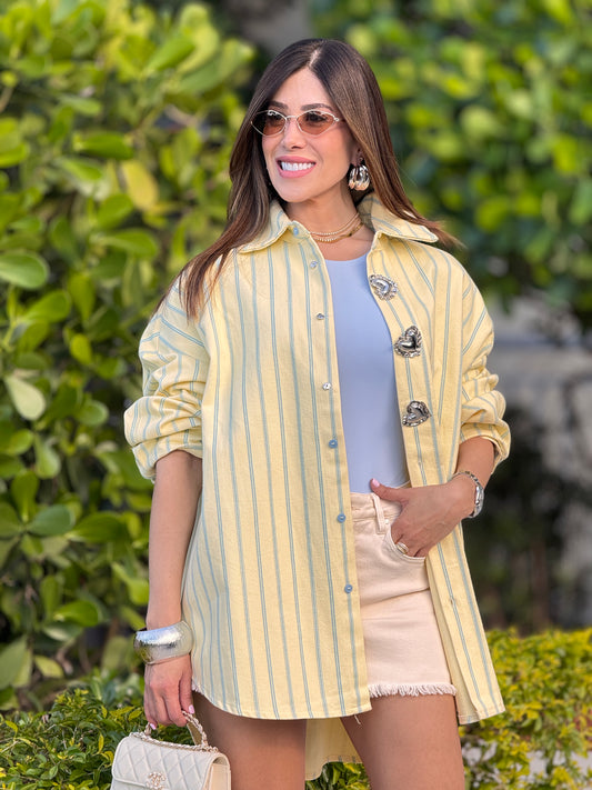 Nyla Yellow Banana Lines Jacket Top