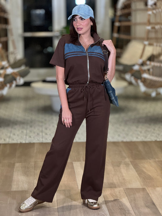 Trendy Denim/Brown Sport Set