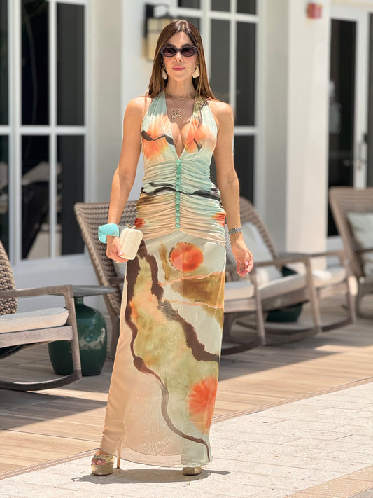Bree Green/Orange Mesh Dress
