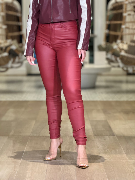 Caoba Burgundy Skinny Leather Jeans