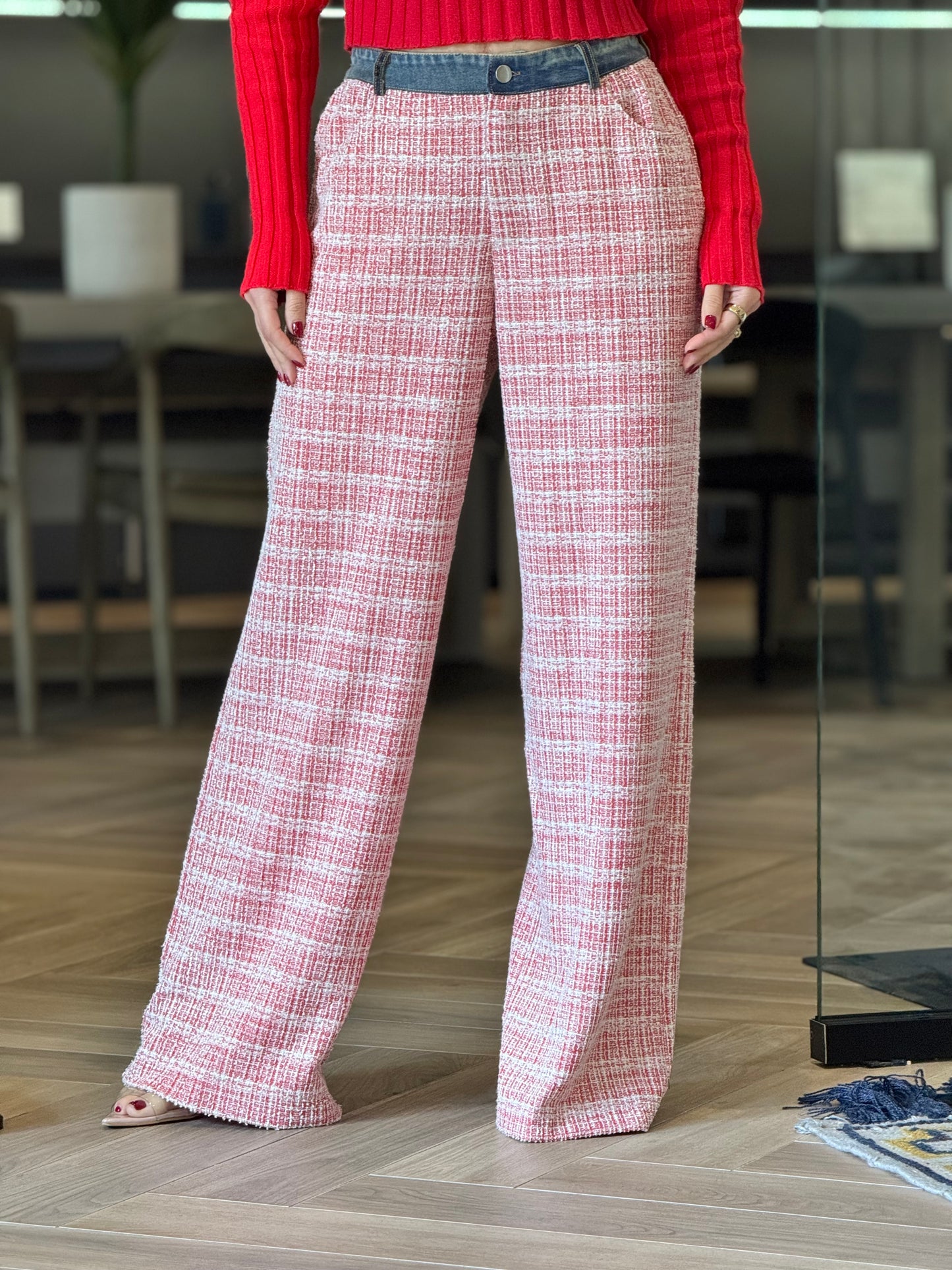 Cece Red/Black Tweed Pants