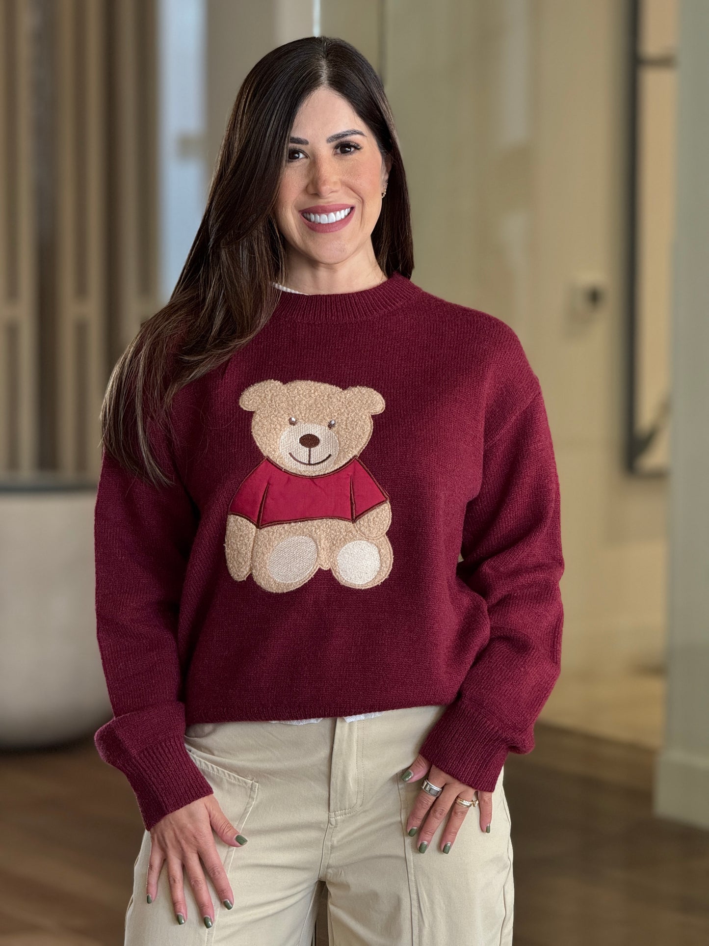 Teddy Bear Burgundy Sweater Top