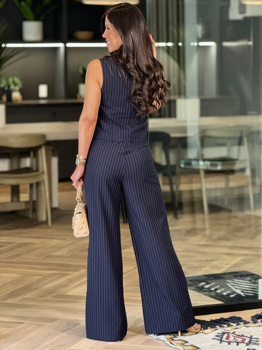 Angelica Navy Asymmetrical Vest Set