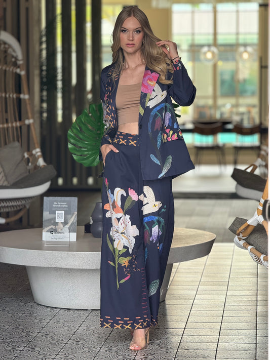 Orquídea Blue Floral Blazer Italian Set