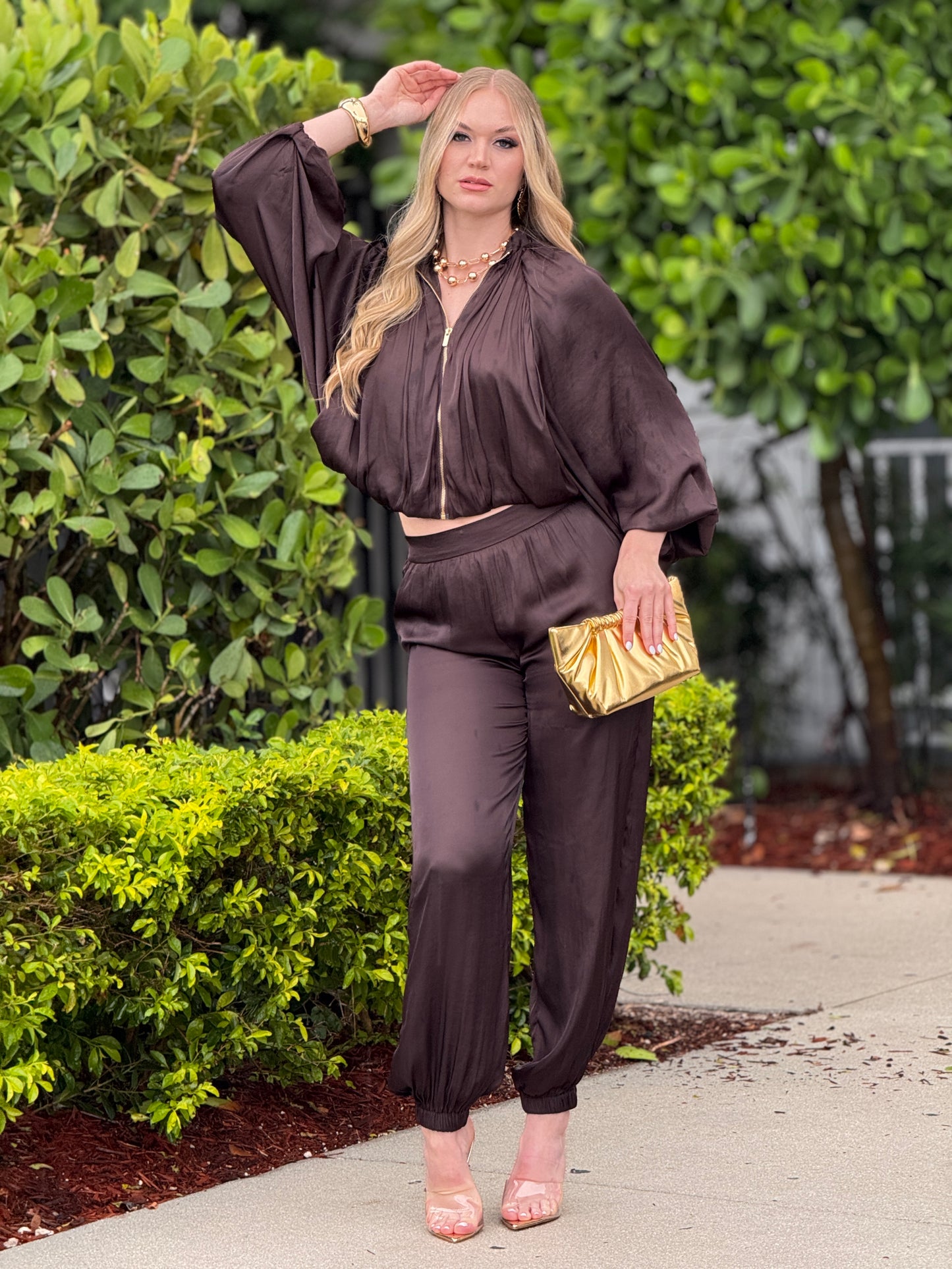 Espinelli Brown Satin Crinkled Set