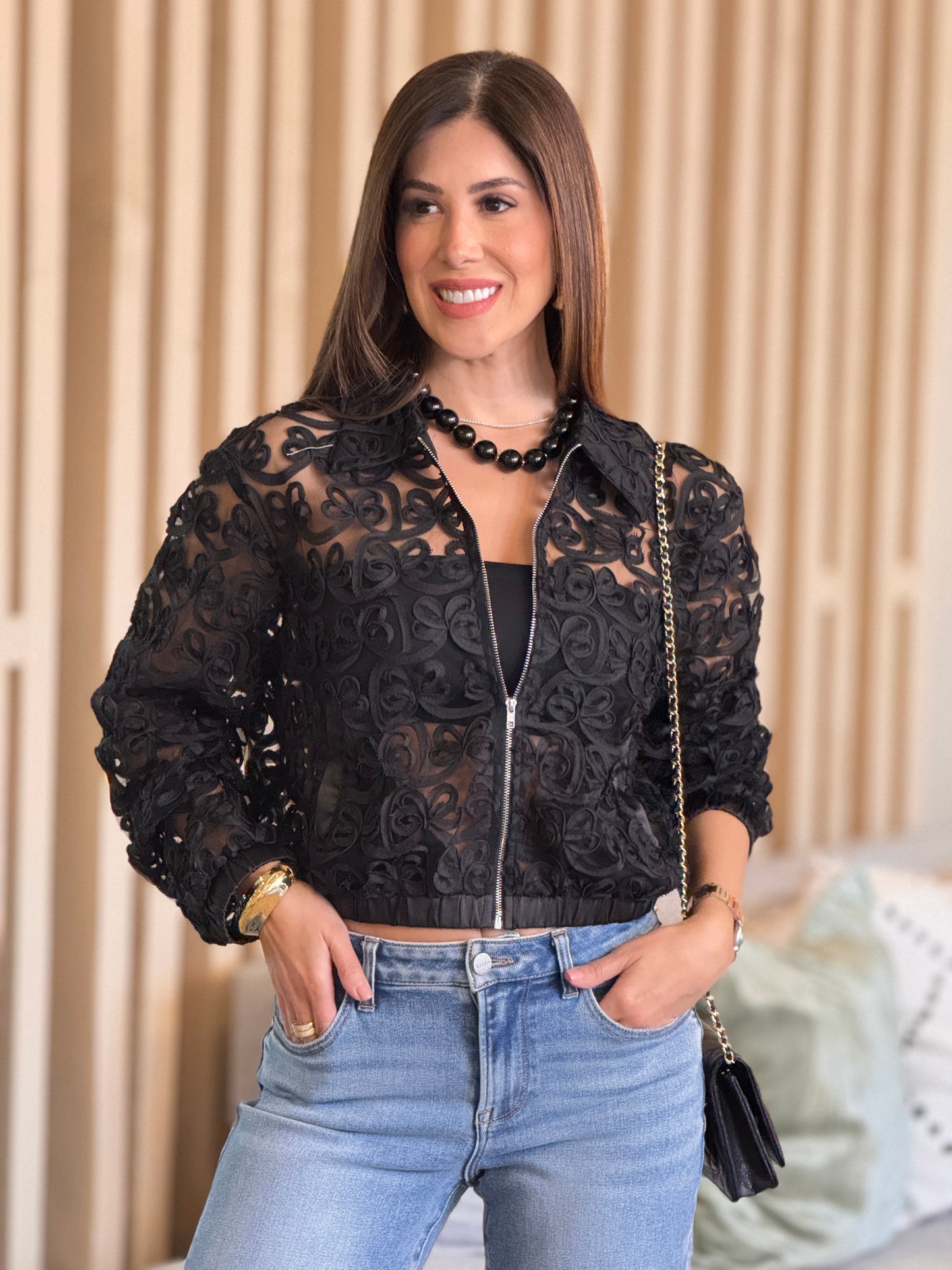 Mermaid Black Texture Jacket Top
