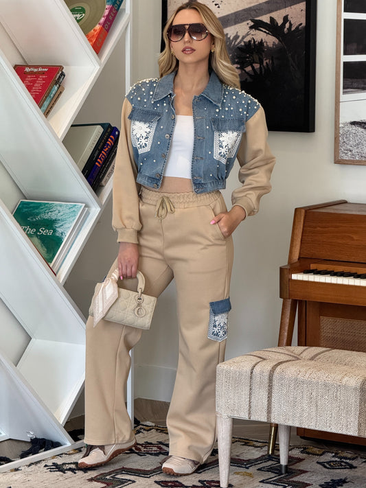 Turkish Beige/Denim Pearls Sport Set