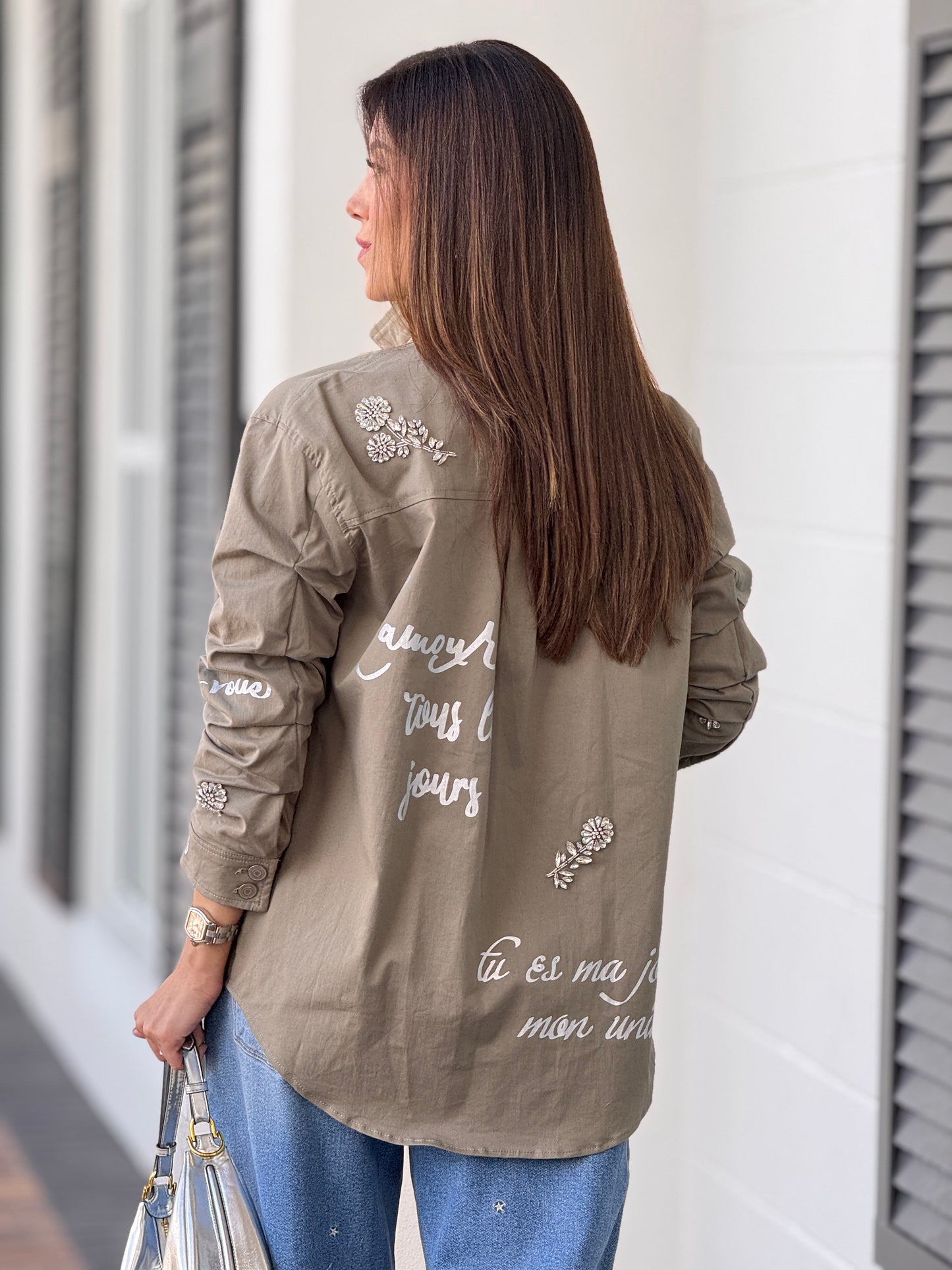 Perky Olive Cargo Rhinestone Jacket Top
