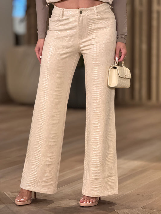 Snake Beige Leather Pants