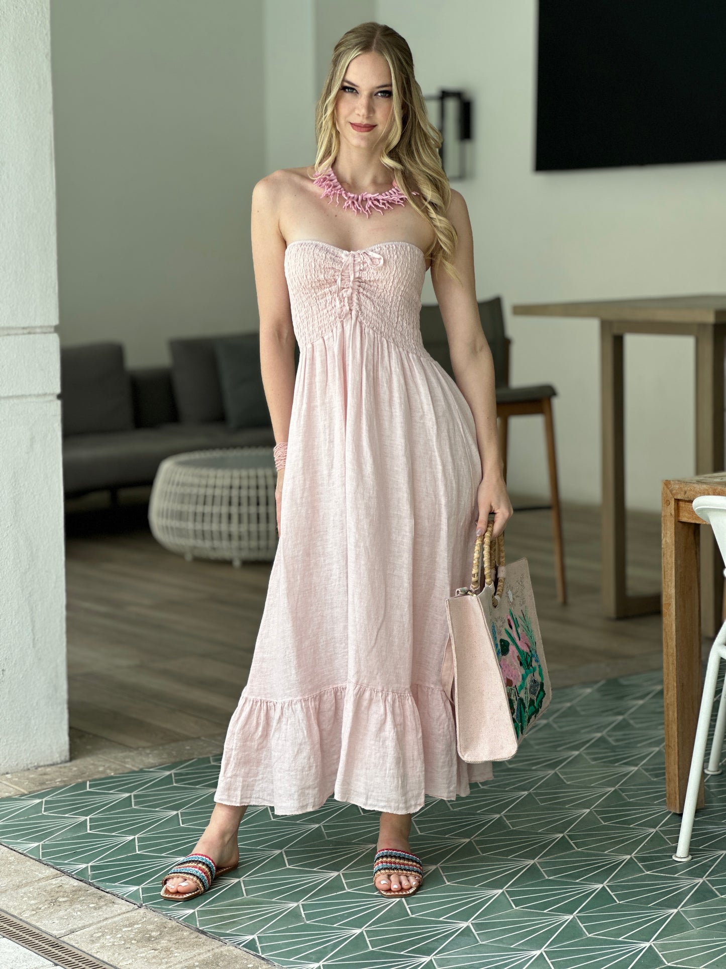 Millie Spring Italian Linen Strapless Dress