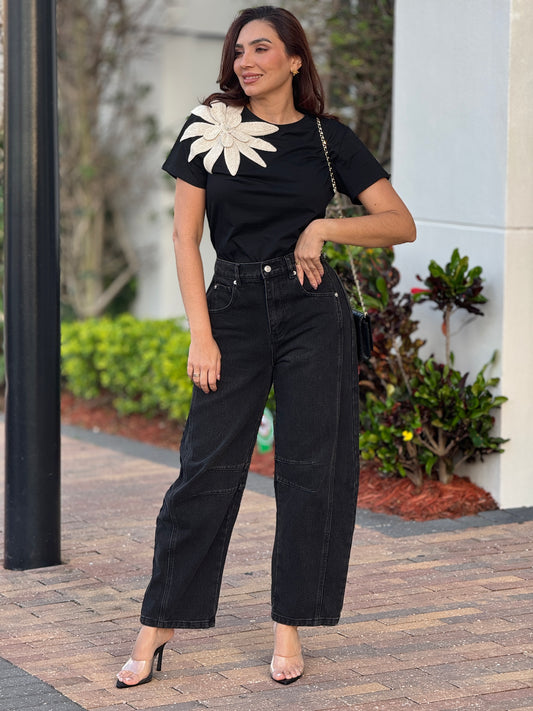 Amber Black Barrel Jeans
