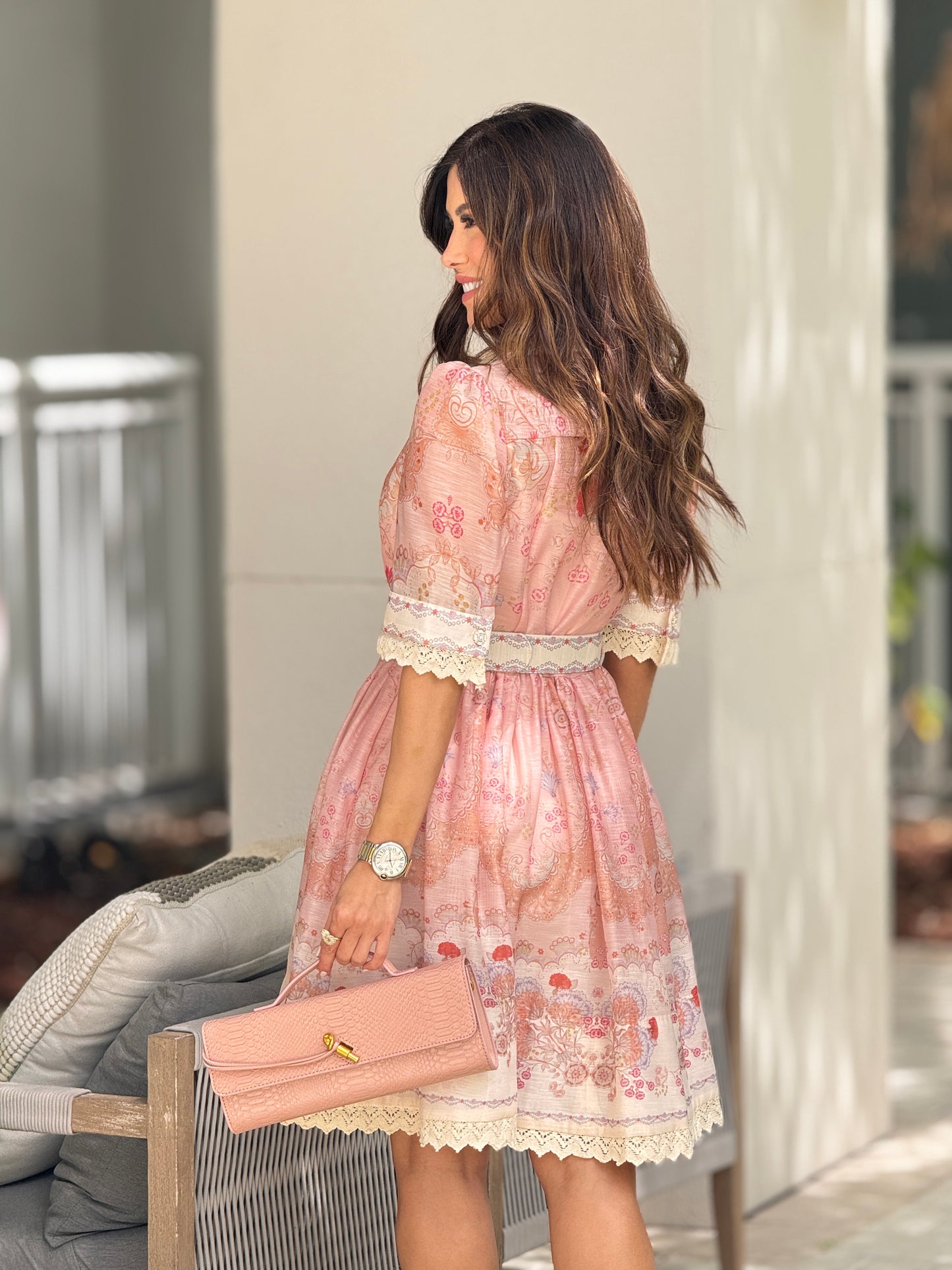 Gardenia Pink Print Sheer Dress