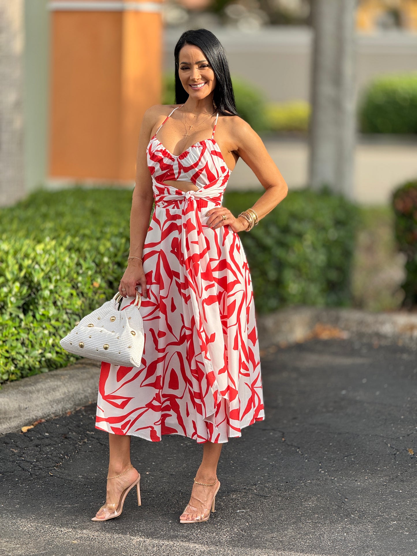 Luxxie Orange/White Print Dress