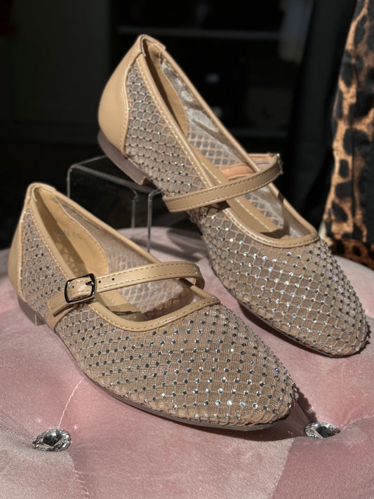 Freda Beige Rhinestone Ballerinas Shoes