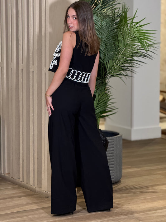 Always Chic Black Embroidery Vest Set