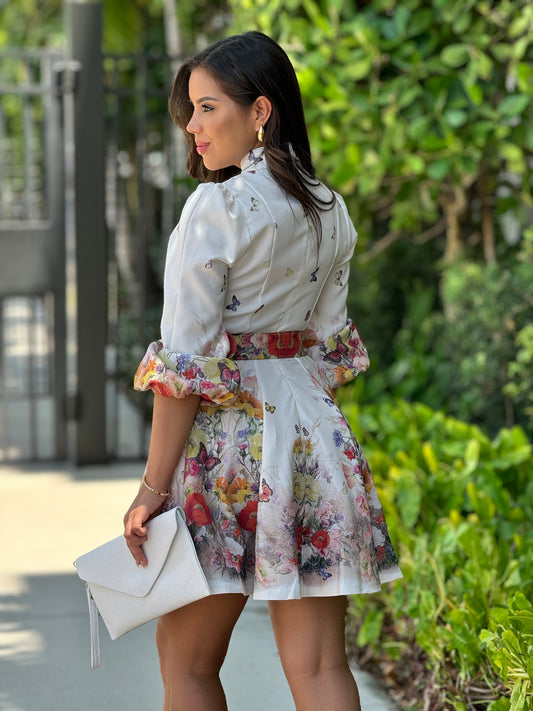 Gardenia Butterfly Print Dress