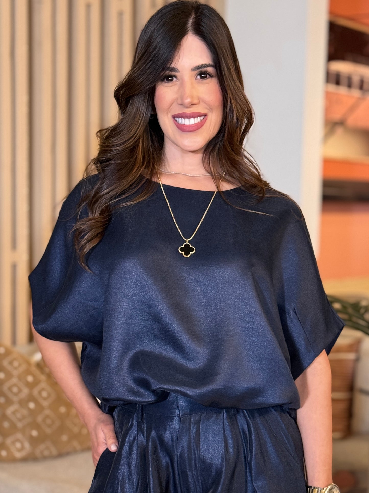 Glam Navy Shiny Bombache Top