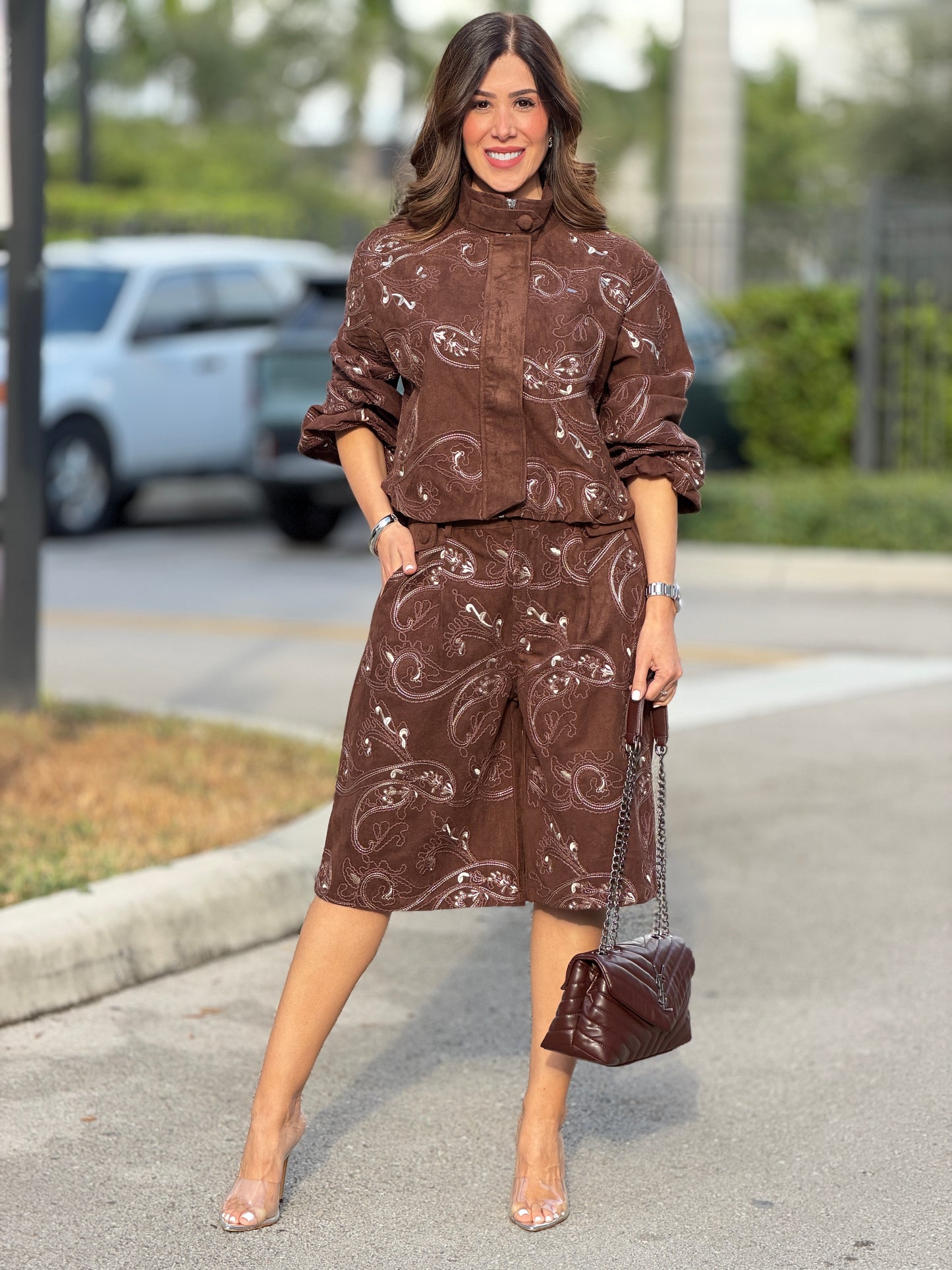 30533 Gaia Brown Suede Floral Set