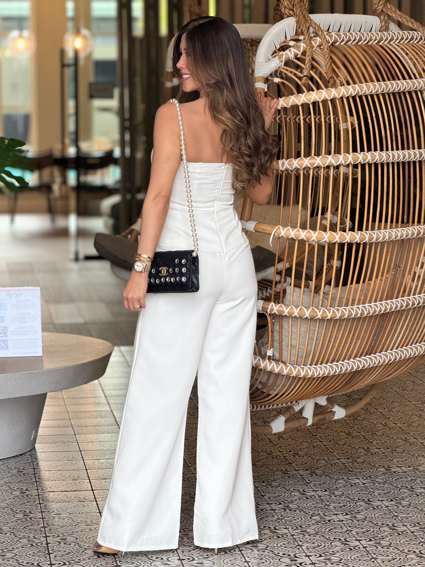 Alison White Rhinestone Jumpsuit