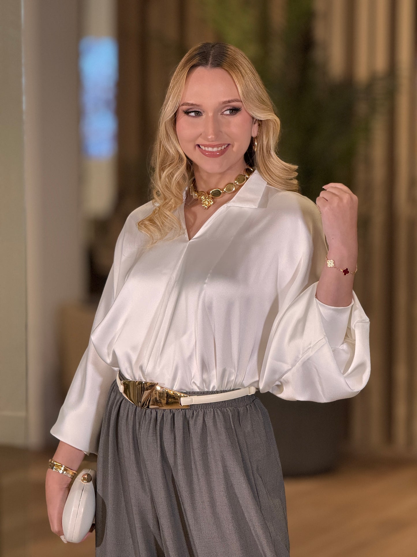 Italian White Satin Buckle Shirt