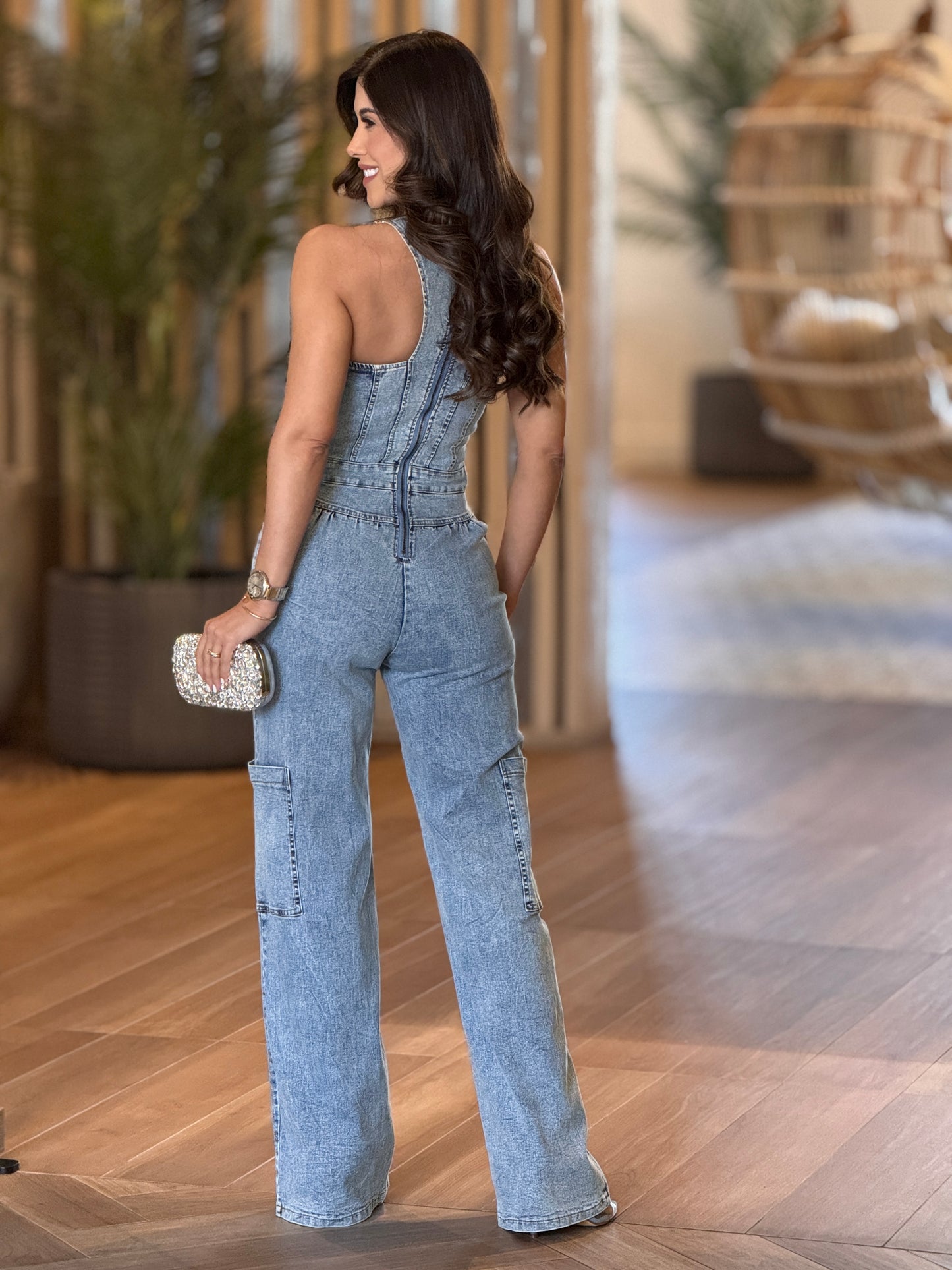 Shakira Denim Rhinestone Jumpsuit
