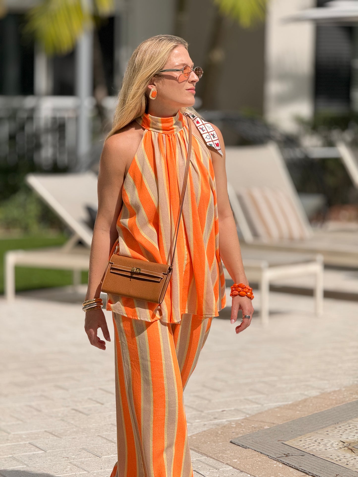 Italy Orange Neon Linen Lines Set