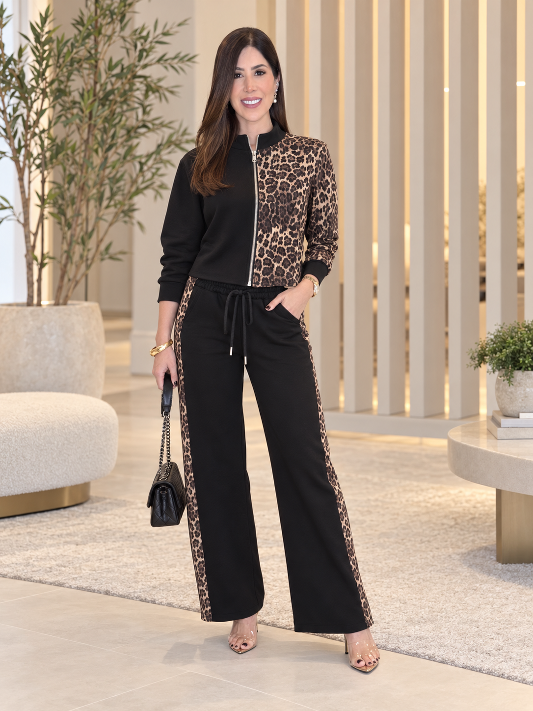 Linzy Black/Leopard Sport Set