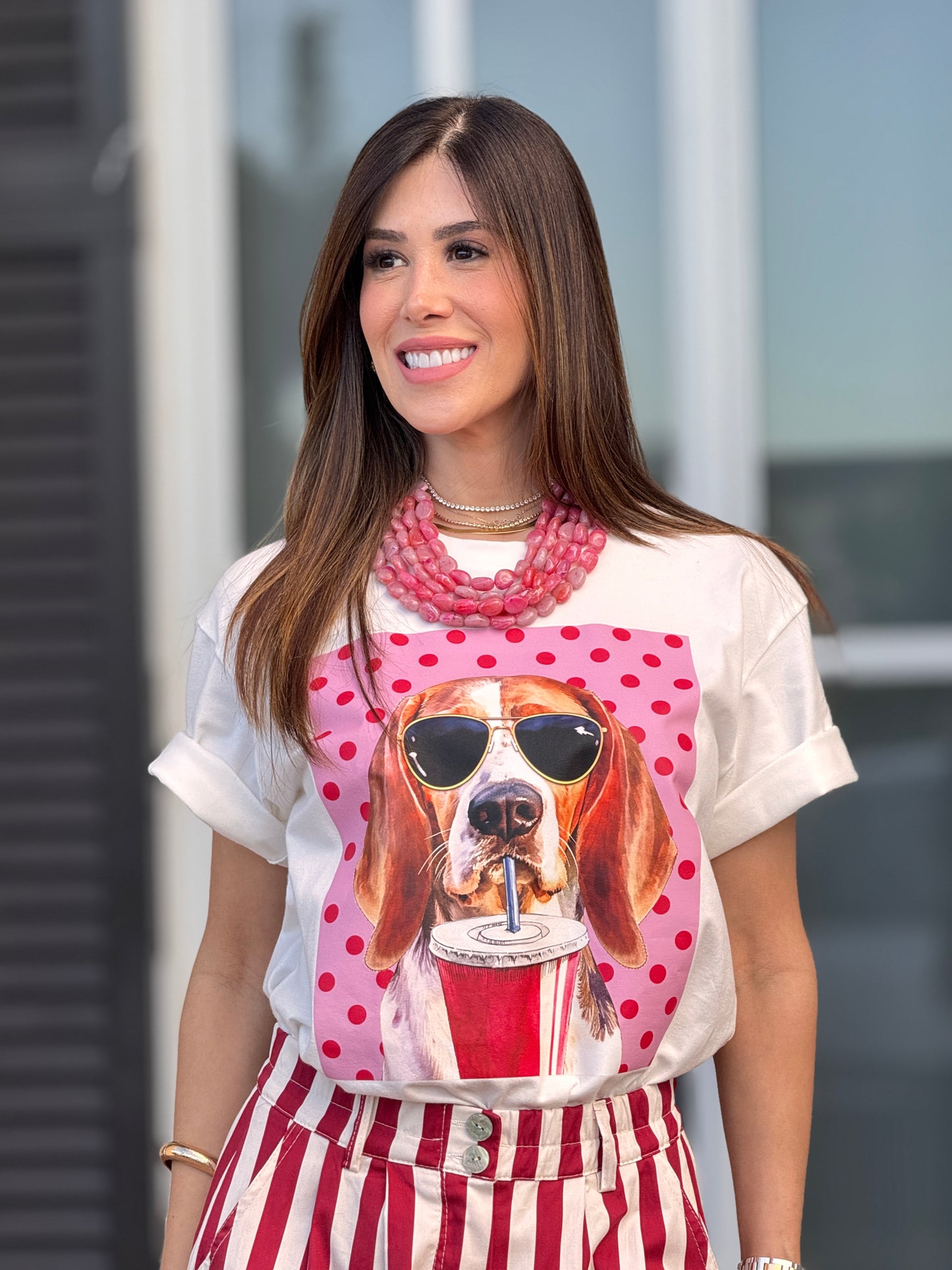 Sunglasses Beagle Pink Dots T-Shirt
