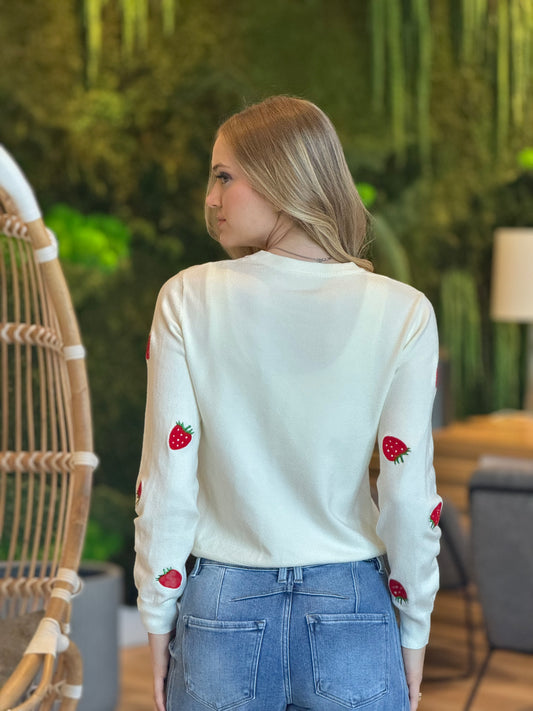 Strawberry White Knitted Sweater Top