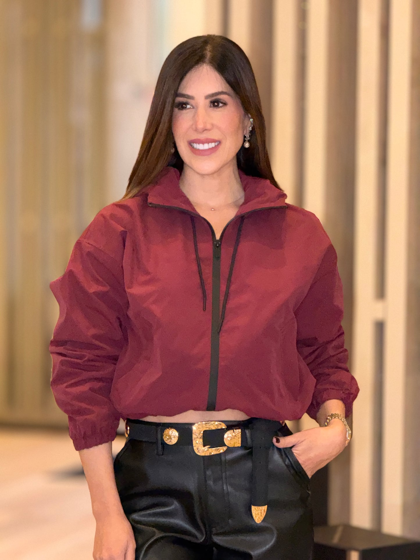 Loving Burgundy/Black Nylon Jacket Top