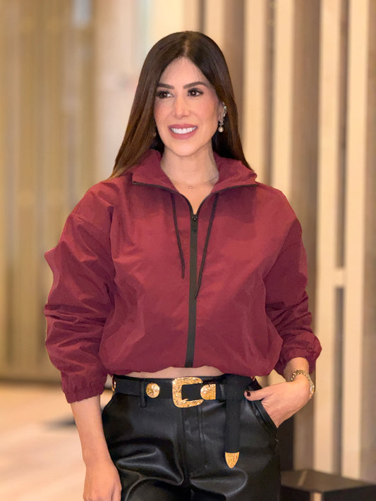 Loving Burgundy/Black Nylon Jacket Top
