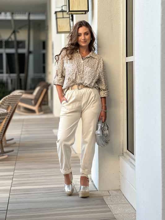 Leopard Sequin Beige Shirt