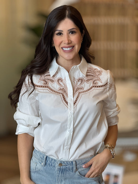 Pastel White/Beige Embroidery Shirt
