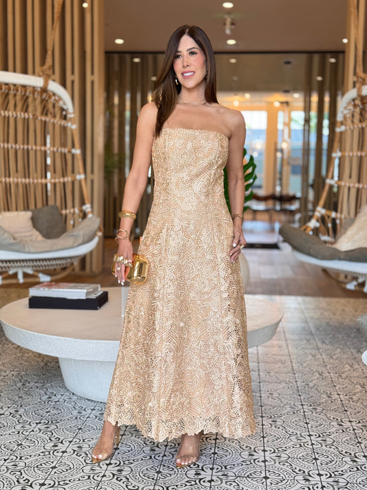 Perky Gold Torchon Dress Gala