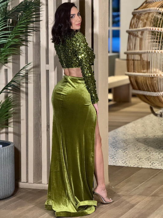 Banjul Green Velvet Skirt Set Gala