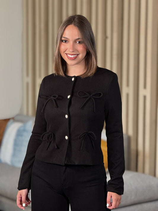 Rivera Black Bow Knitted Cardigan Top