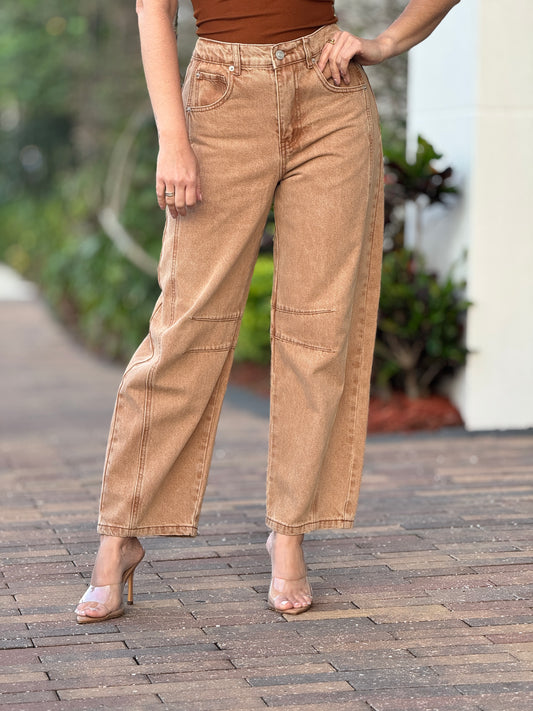 Amber Brown Barrel Jeans