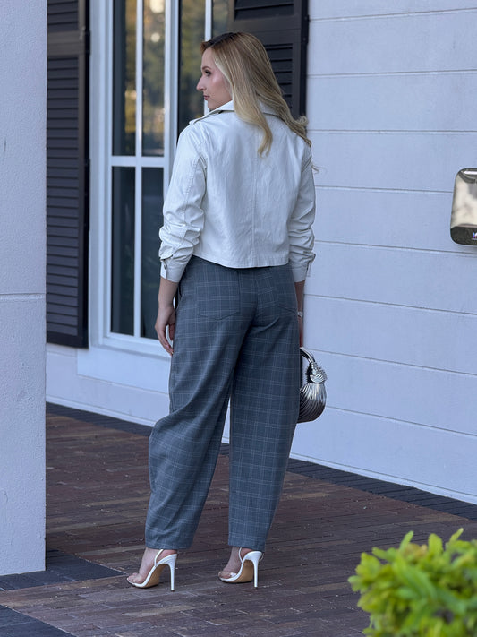 Cactus Gray Plaid Barrel Pants