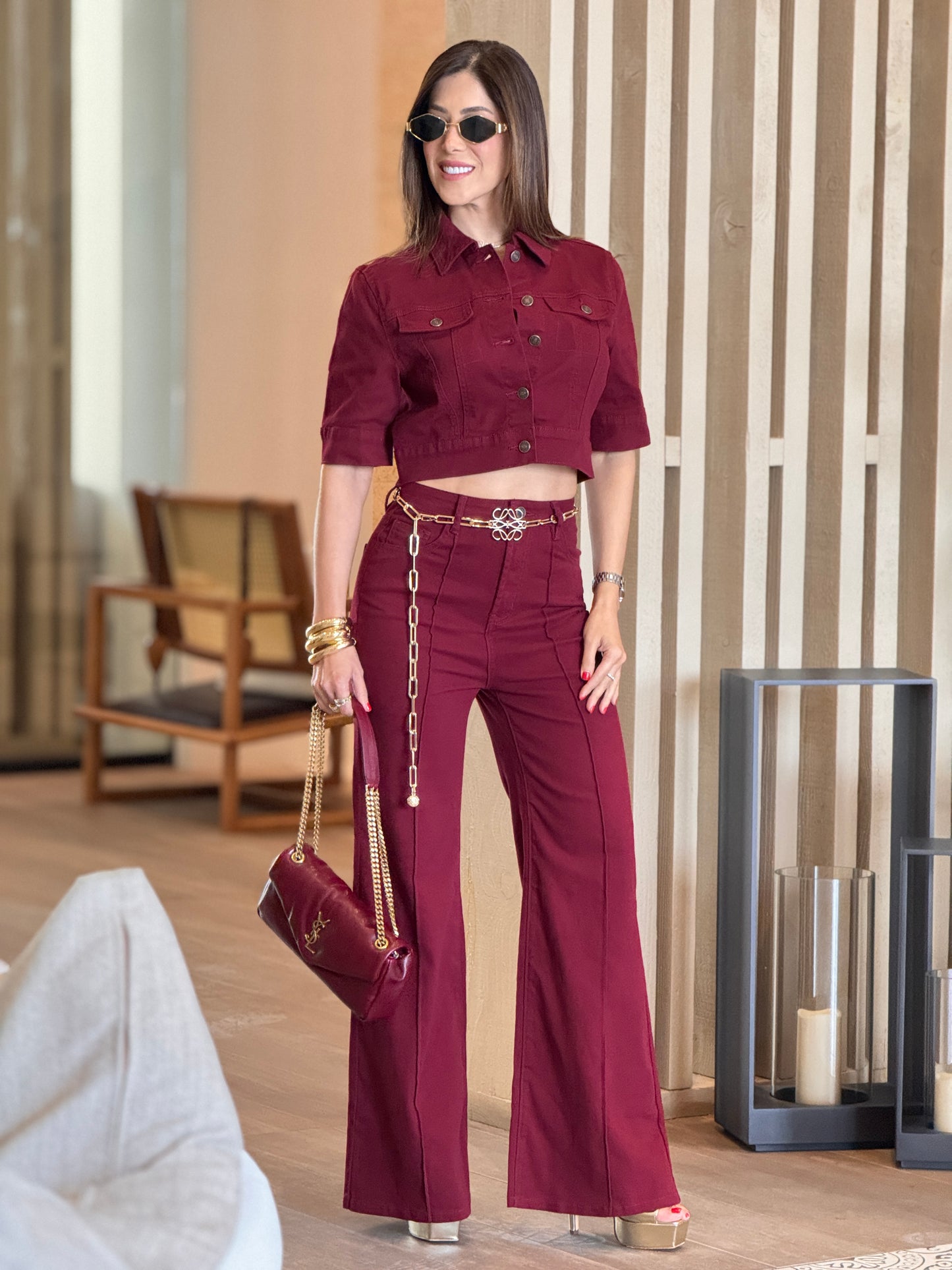 Jealousy Burgundy Denim Vest Set