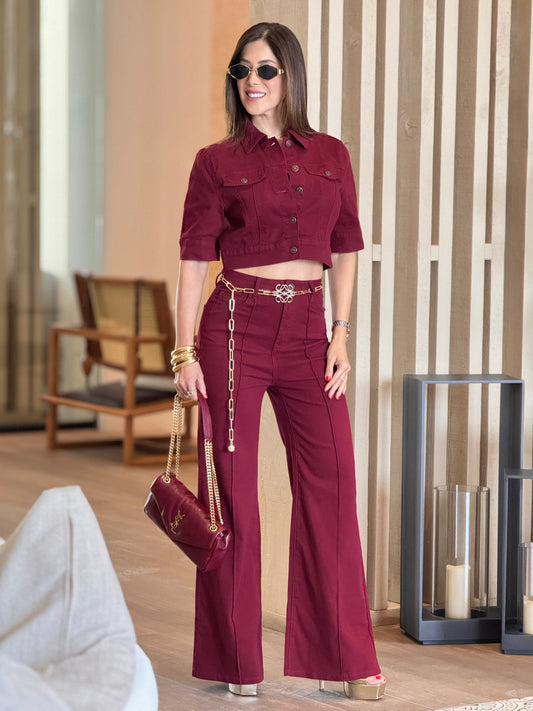 Jealousy Burgundy Denim Vest Set