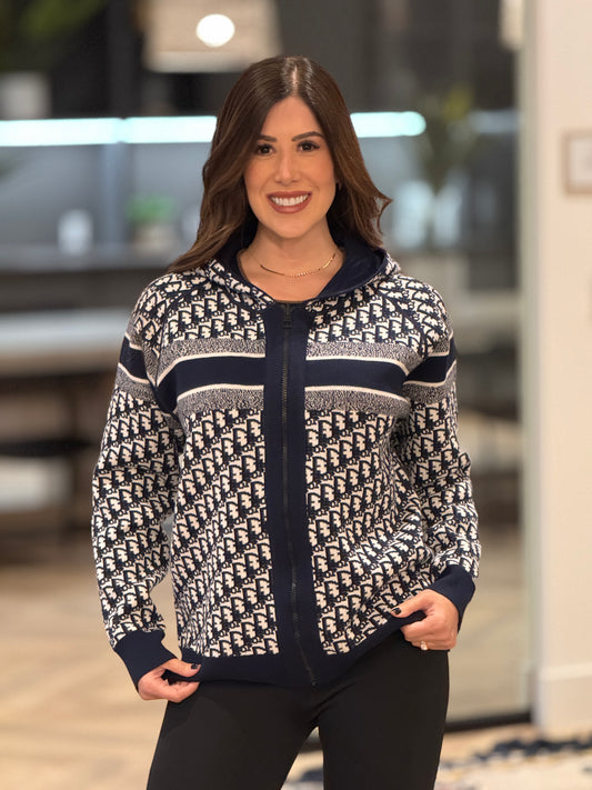 Dory Navy Monogram Sweater Top