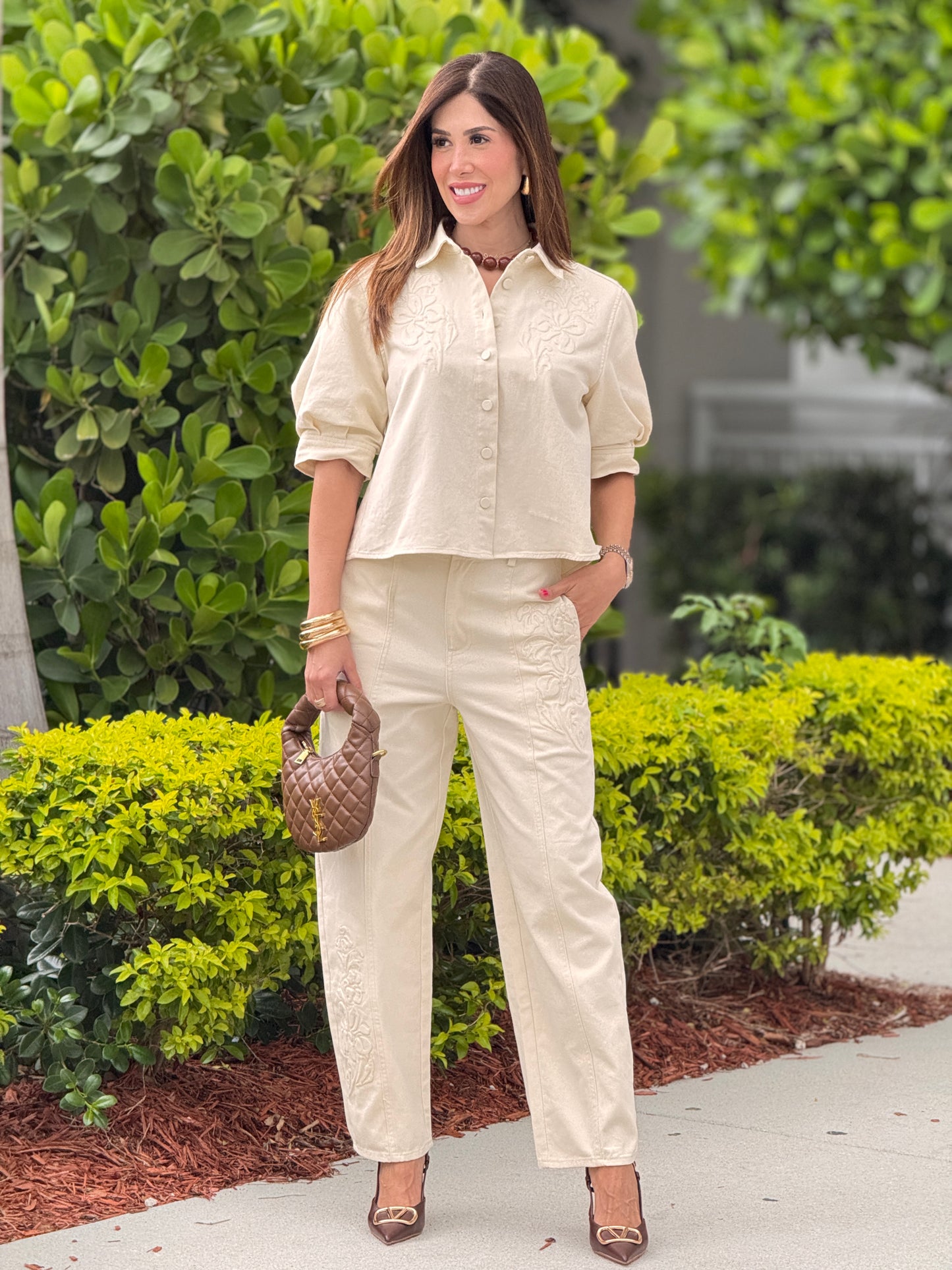 Current Ivory Floral Embroidery Jacket Set