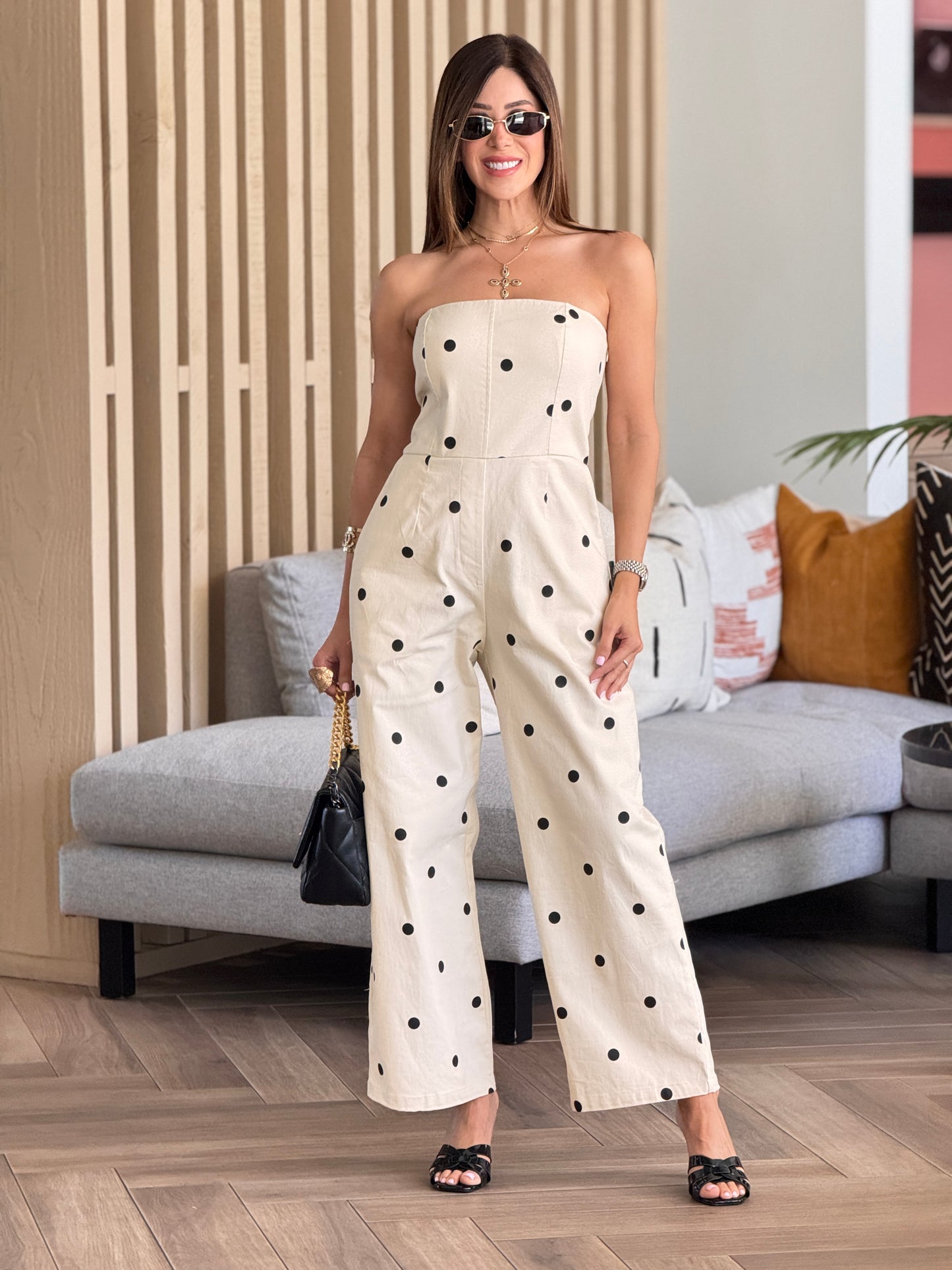 Kelsi White/Black Peplum Jumpsuit