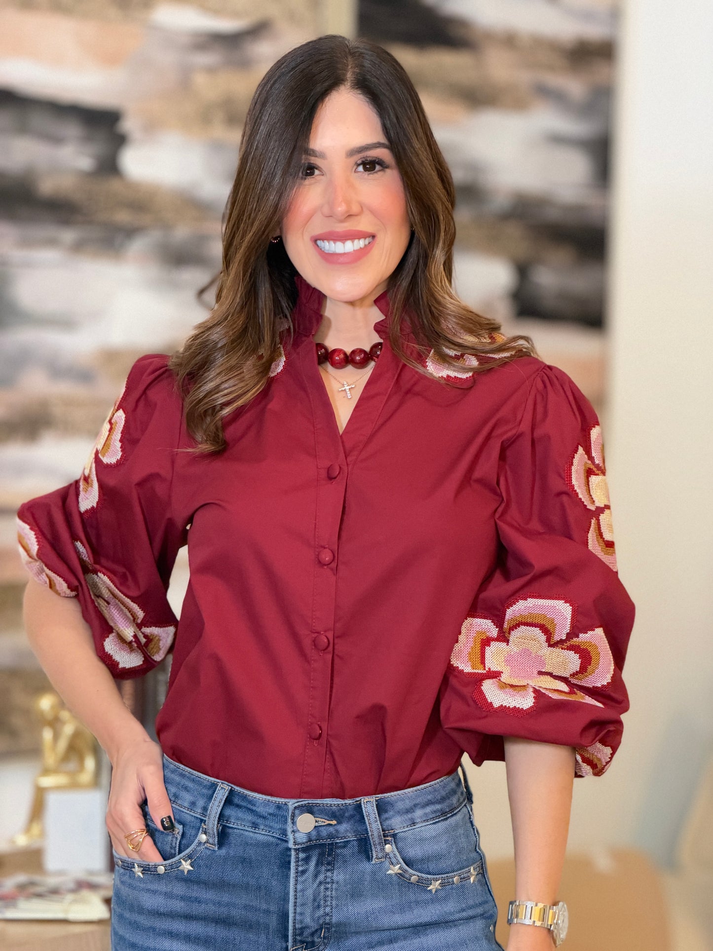 2921 Cret Burgundy Embroidery Top