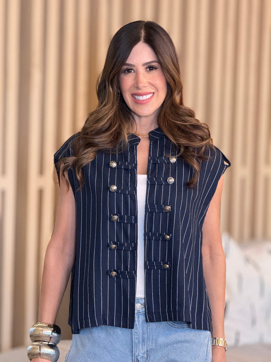 Napoleon Navy Linen Vest Top