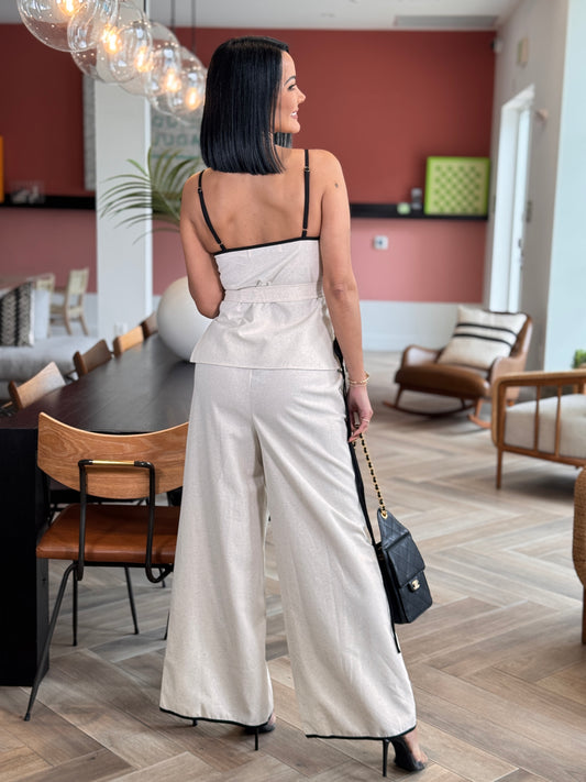 Luxe Beige/Black Lines Linen Set