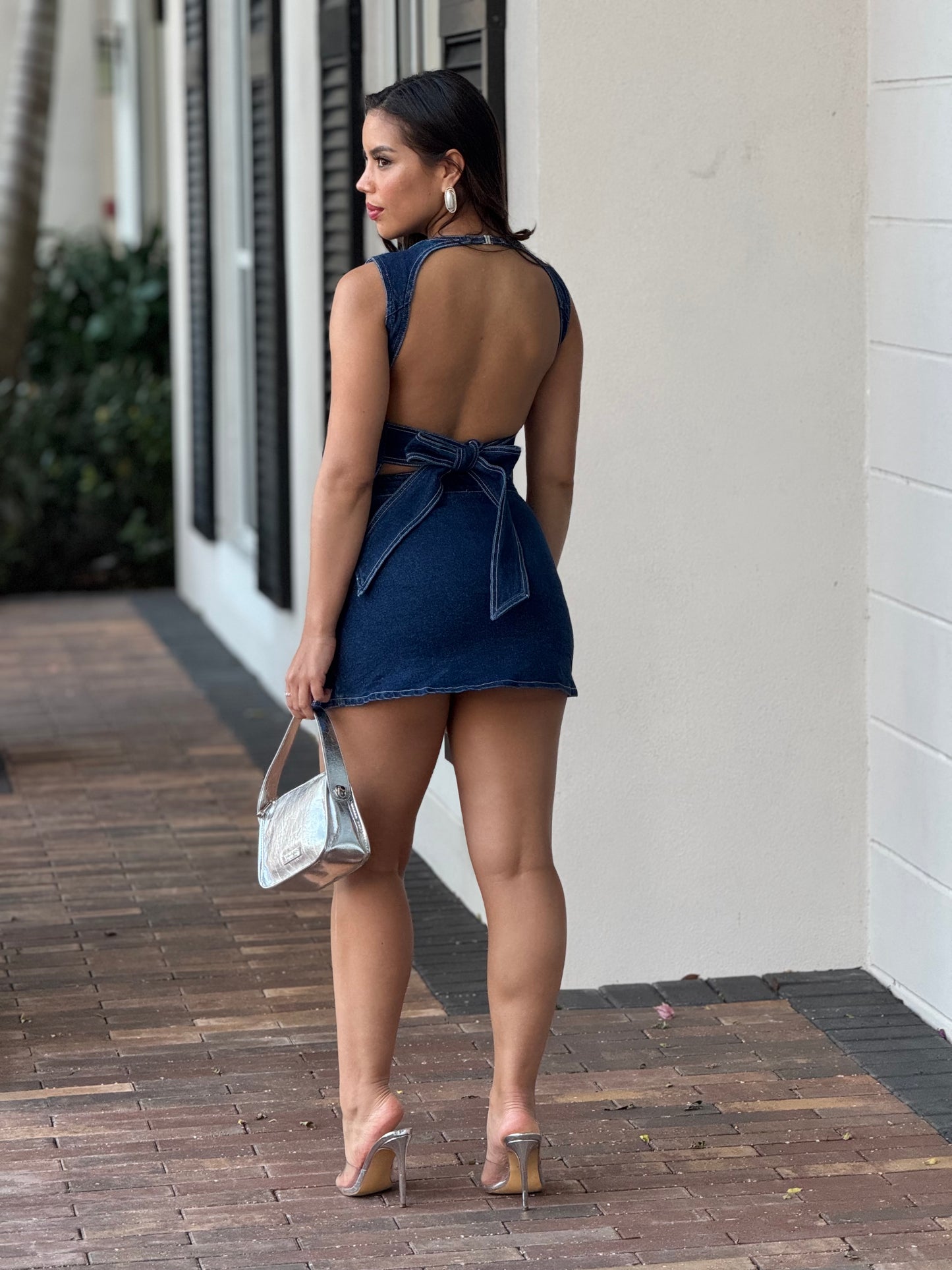 Daleska Denim Backless Skirt Set