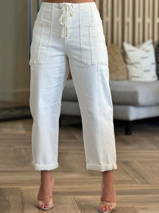 Risen White Barrel Jeans